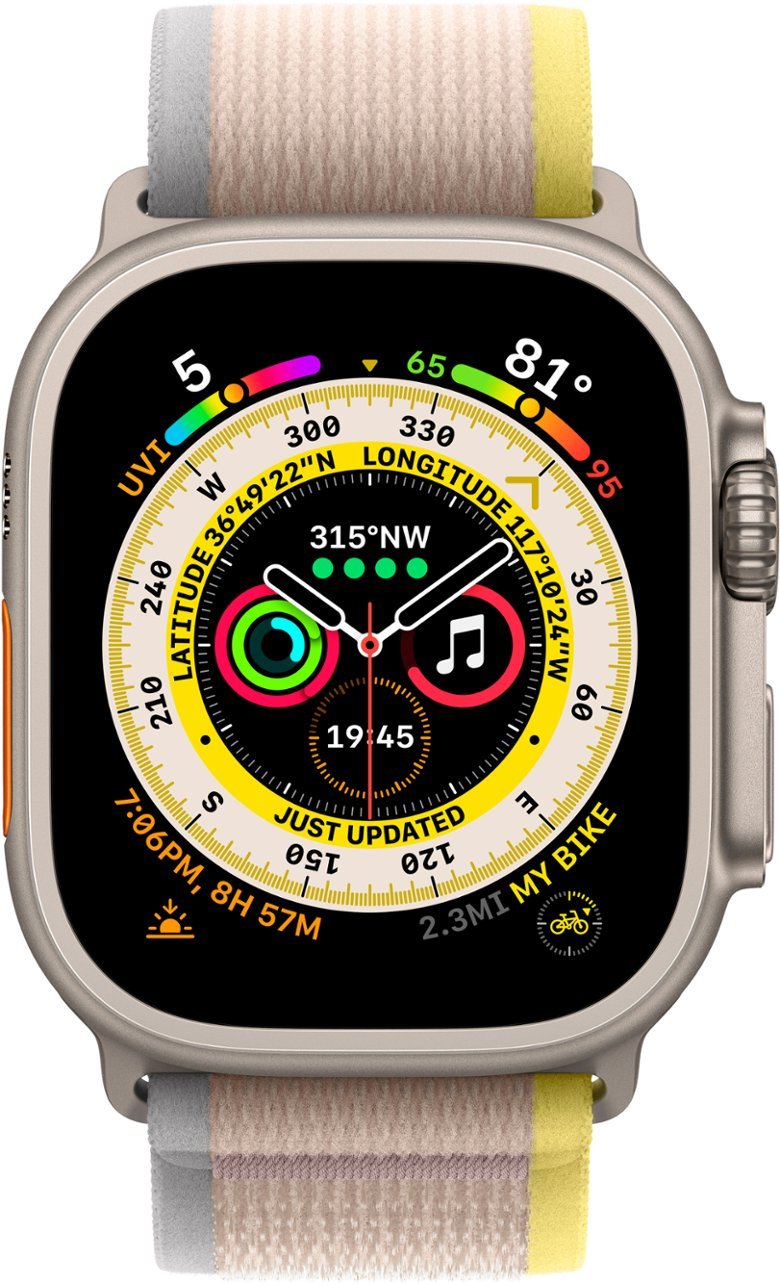 Apple Watch Ultra 49mm Titanium Case with Yellow/Beige Trail Loop - S/M - Titanium (GPS + Cellular) 