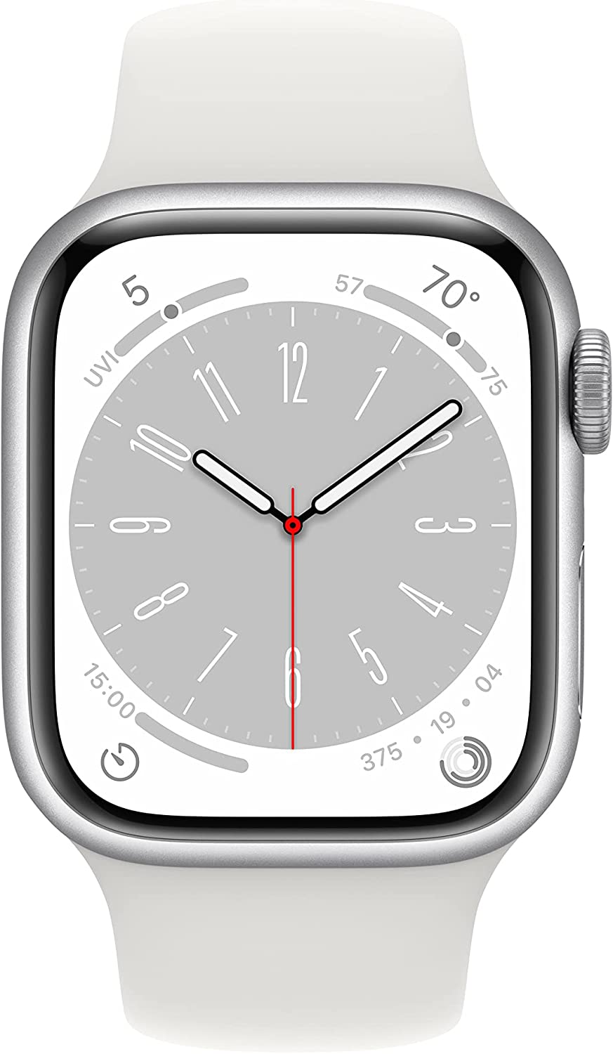 Apple Watch Series 8 GPS (45mm) Silver Aluminum Case With White Sport Band - M/L - Silver