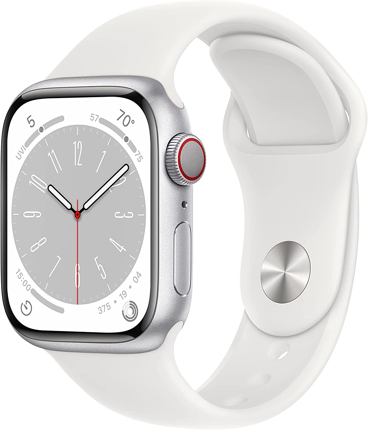 Apple Watch Series 8 GPS (45mm) Silver Aluminum Case With White Sport Band - M/L - Silver