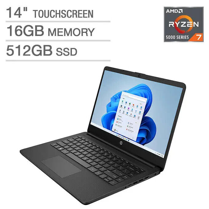 HP 14" HD Touchscreen Laptop - Ryzen 7, 16GB, 512GB SSD, Windows 11 (14-FQ1035CL)