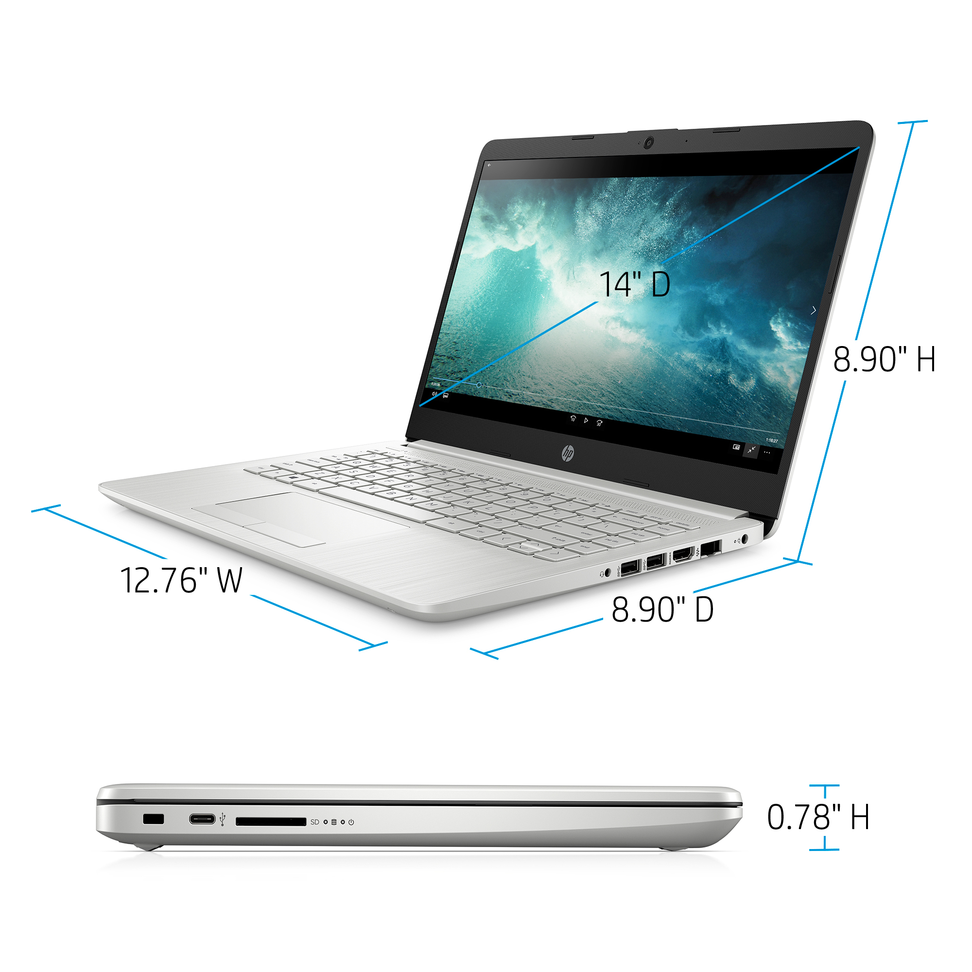 HP 14" Ryzen 3 4GB/128GB Laptop-Silver (Google Classroom Compatible)