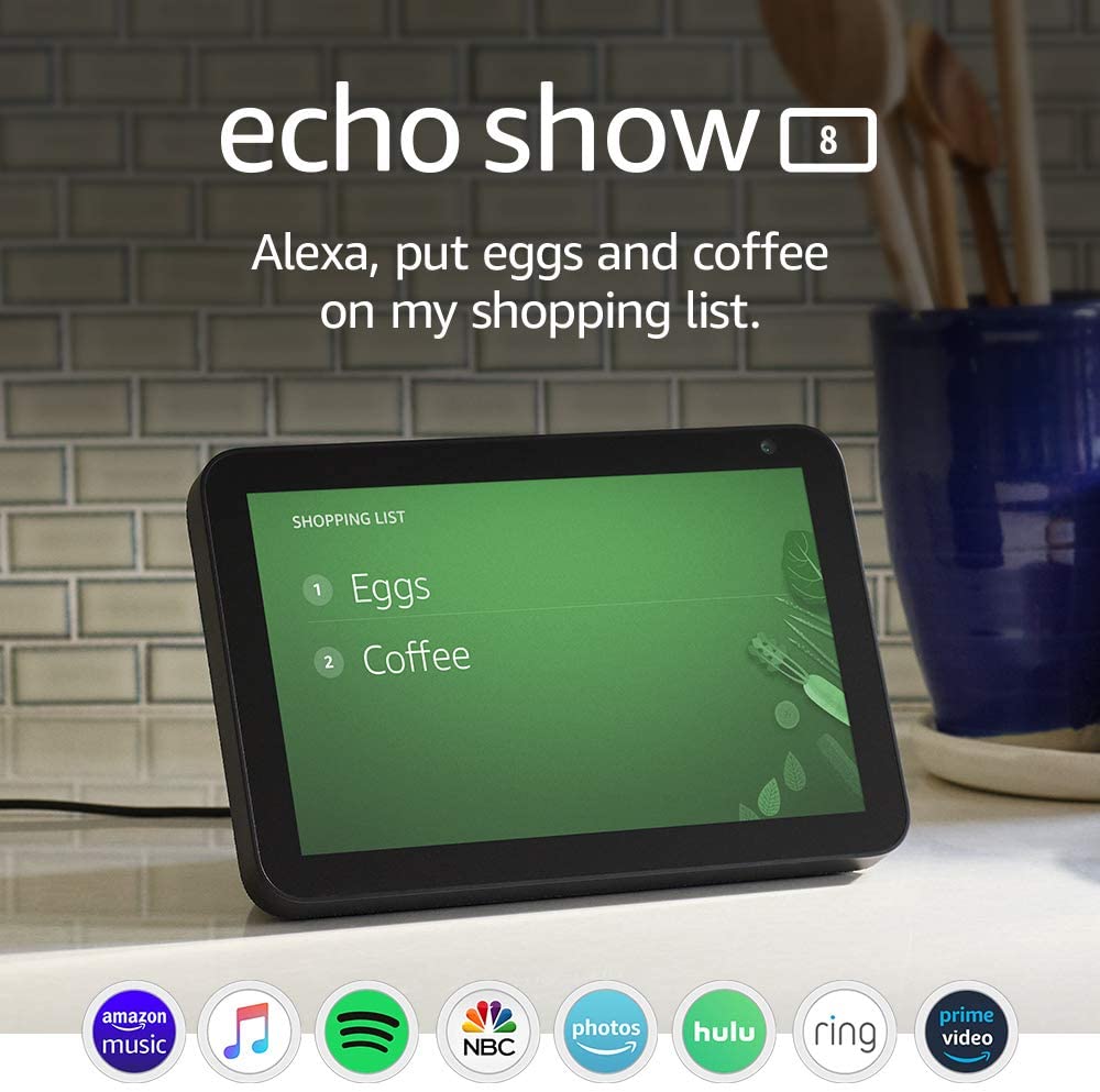 Echo Show 8 -- HD smart display with Alexa – stay connected with video calling - Charcoal