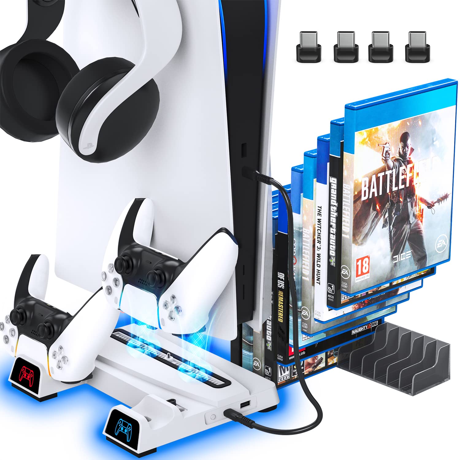 OIVO PS5 Cooling Station with Headset Holder for PS5 Disc & Digital Editions Consoles