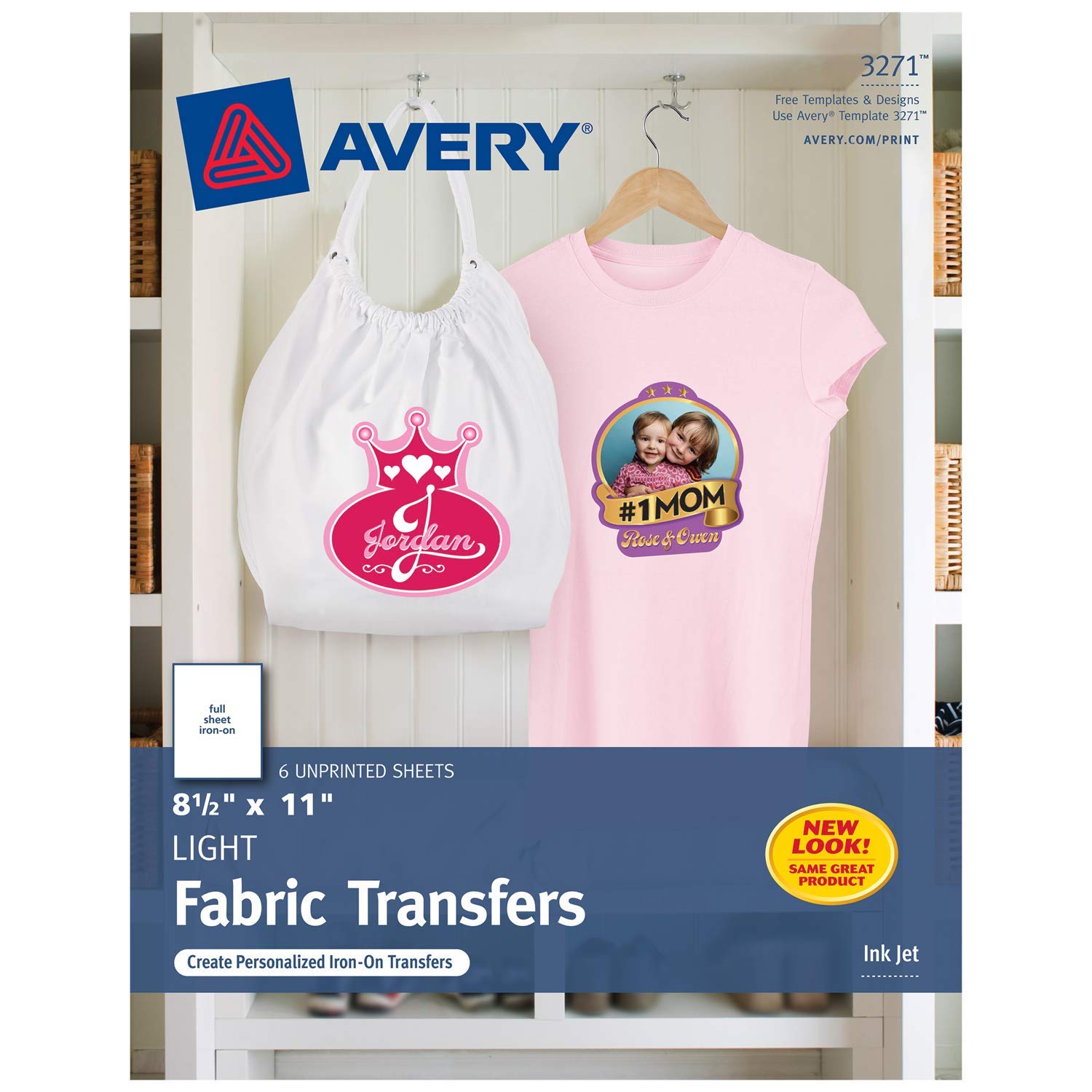 Avery Printable Heat Transfer Paper for Light Fabrics, 8.5 x 11, Inkjet  Printer, 6 Iron On Transfers (3271)