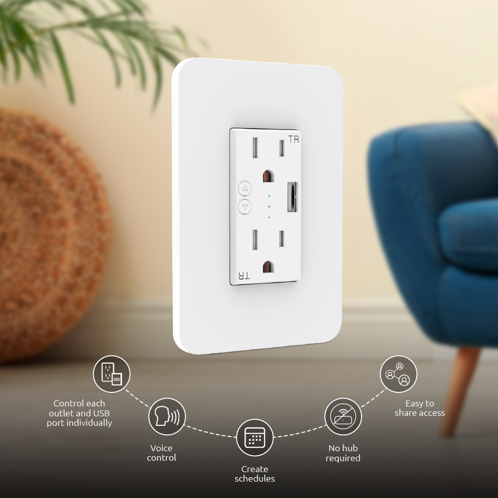 NEXXT Smart Wi-Fi Wall Power Outlet with 1x USB Port