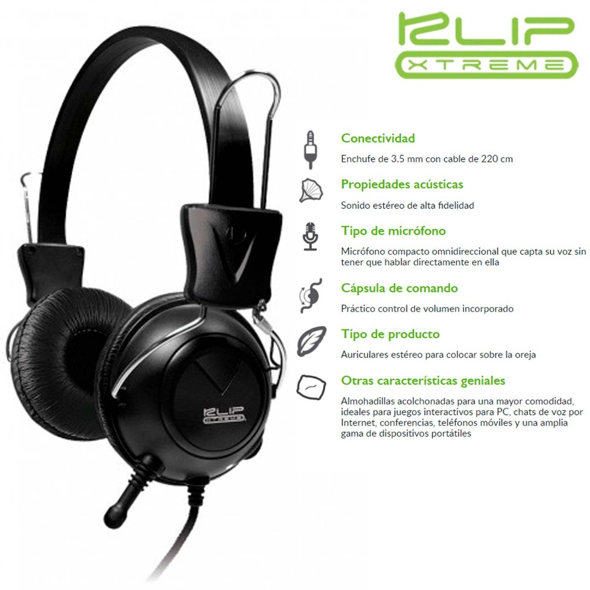 Klip Xtreme KSH-320 Stereo Headset with Built-in Mini Microphone and Volume Control