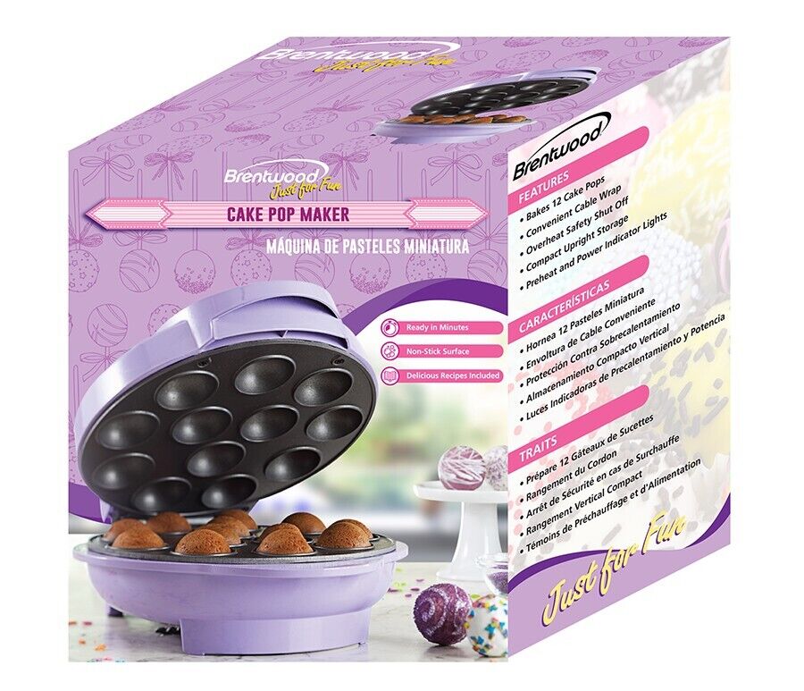 Brentwood Non-Stick 12 Cake Pop Maker - Purple (1000W) 