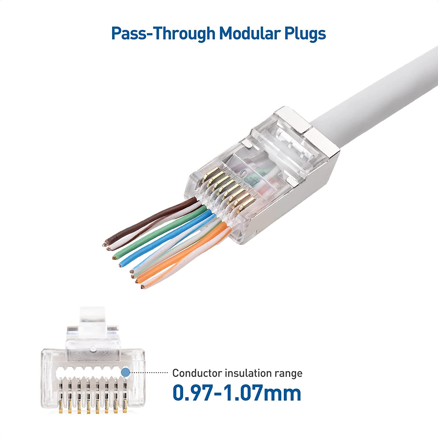 Cable Matters 100 Pack Cat 6A Shielded Pass Through RJ45 Connectors Cable Matters 100 Pack Cat 6A Shielded Pass Through RJ45 Connectors