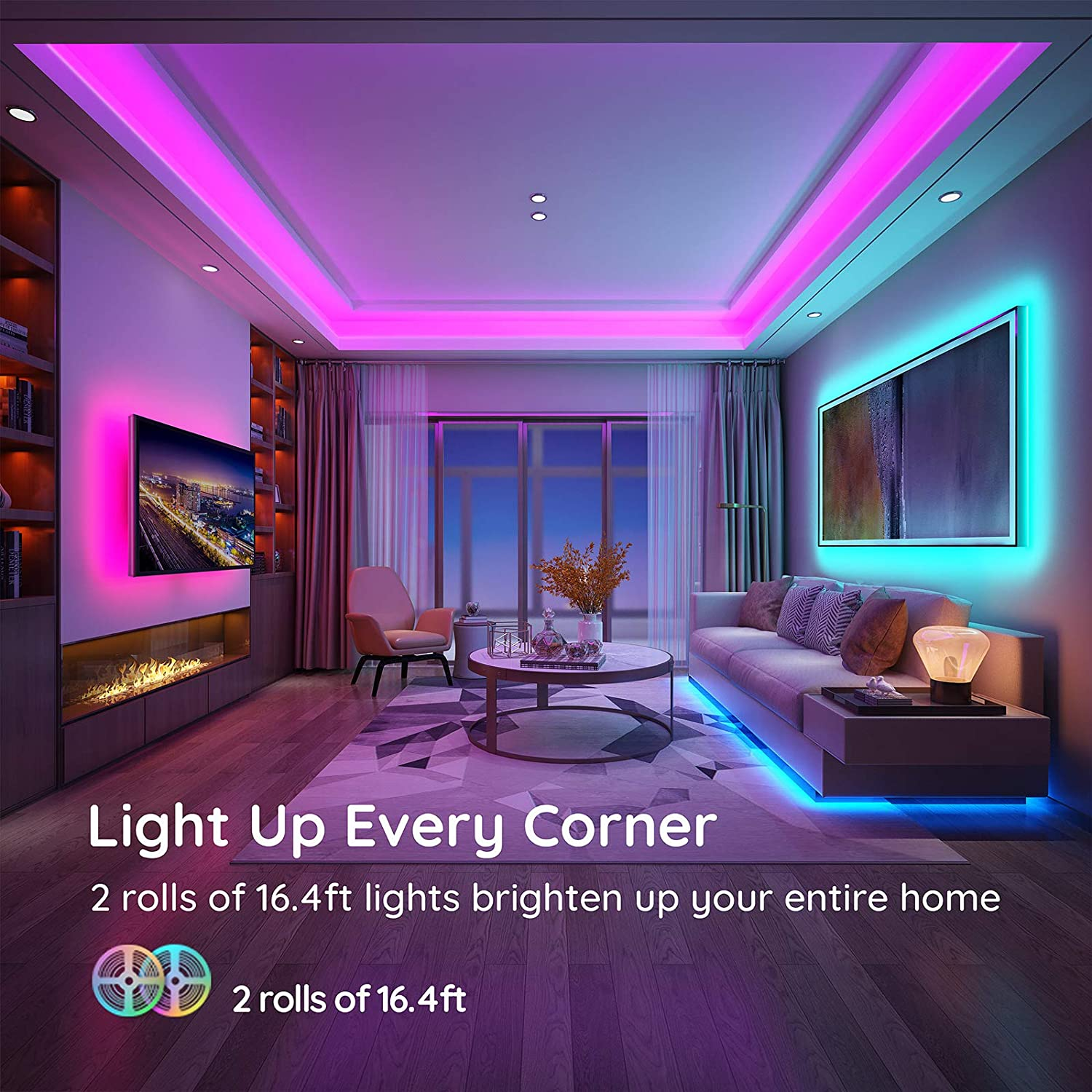 Govee LED Strip Lights Bluetooth App Control and Remote 16.4FT