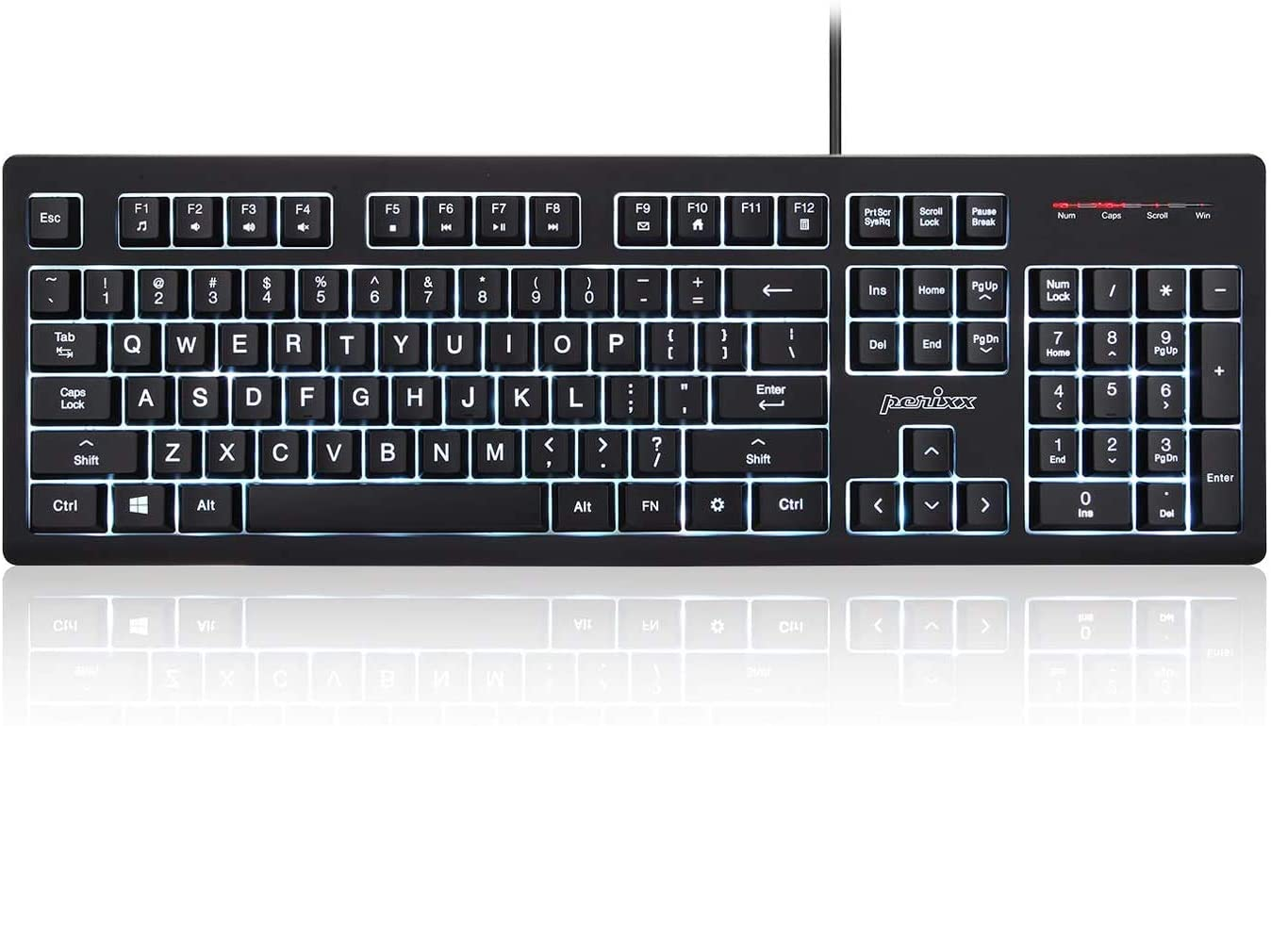 Perixx PERIBOARD-329 Wired USB Backlit Keyboard, Big Print Letter with 7-Color Illuminated LED, X Type High Scissor Keys, Black, US English Layout (11663)