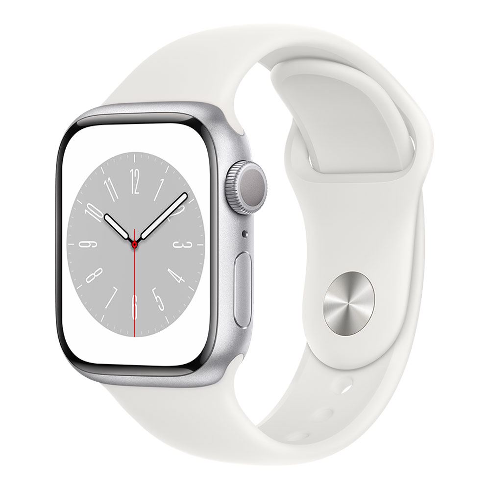 Apple Watch Series 8 GPS 41mm Silver Aluminum Case with White Sport Band - M/L - White