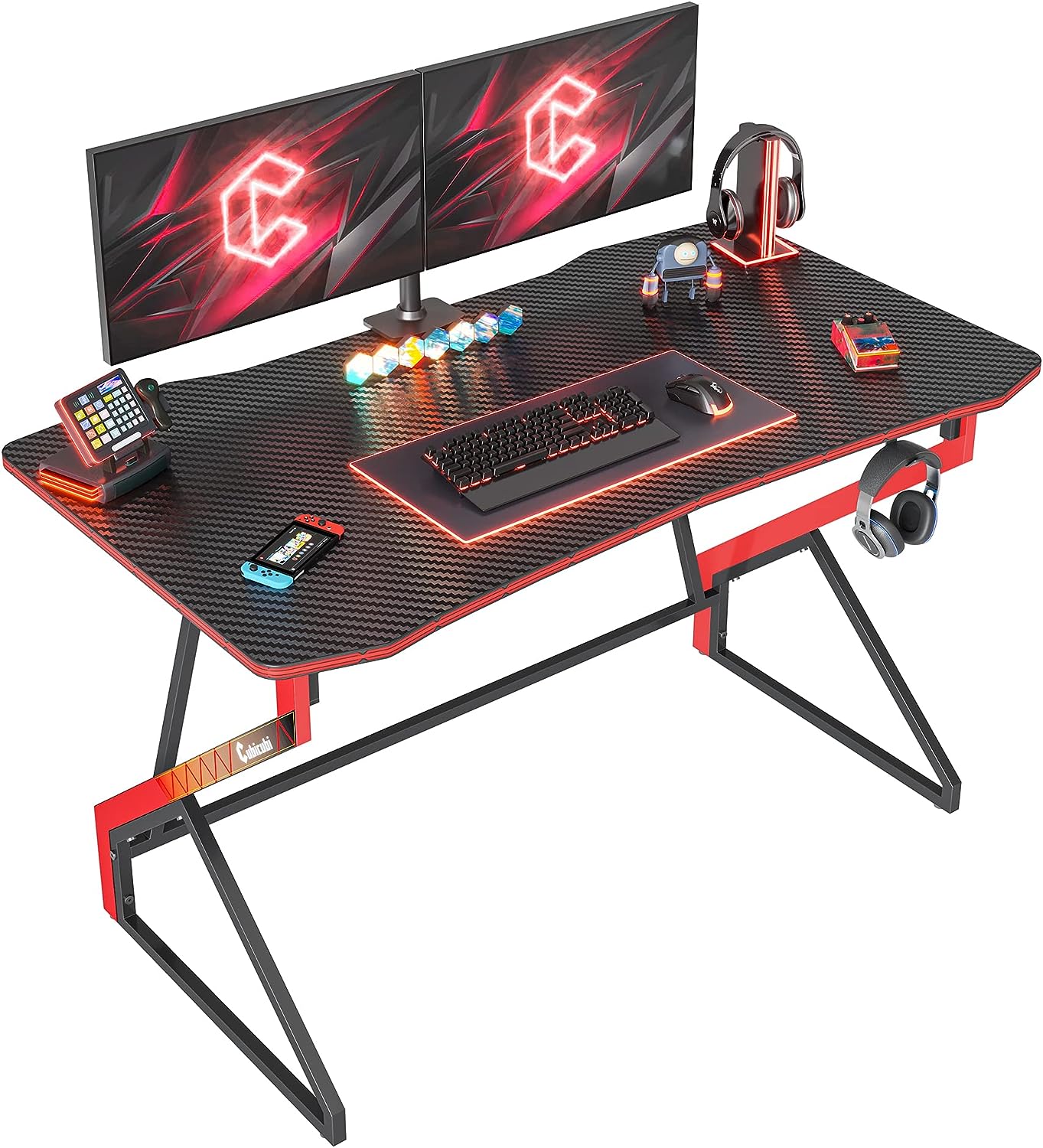 CubiCubi Gaming Desk Z Shaped 47 inch - Carbon Fiber Surface with Headphone Hook