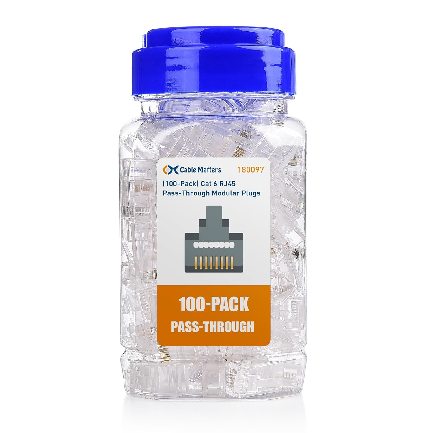 Cable Matters Cat6 RJ45 Pass-Through Connectors (100-Pack, 50µ Gold Plated, Ethernet Plugs)