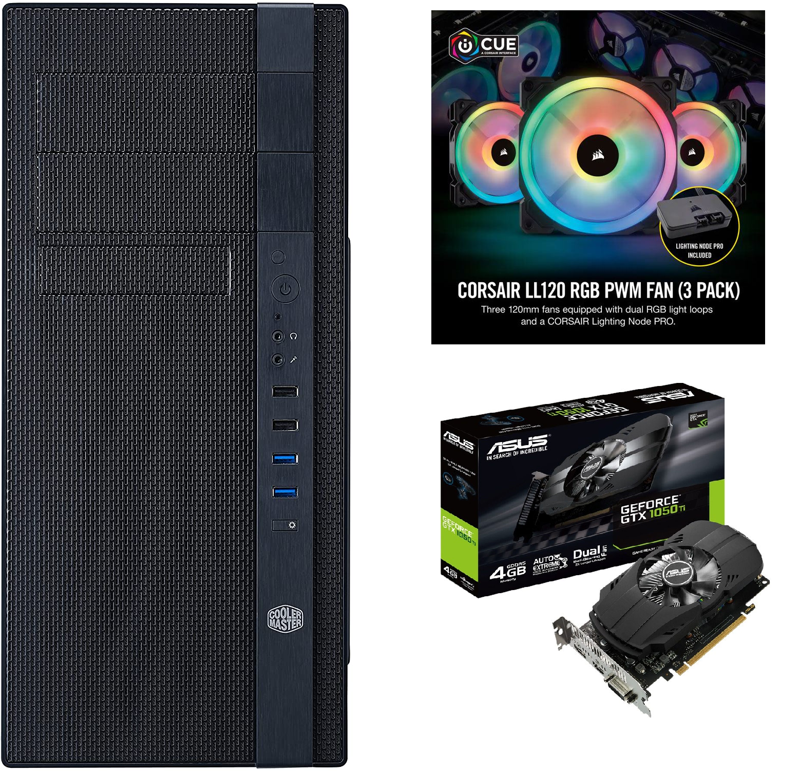Custom Build Gaming PC - AMD Ryzen 5, 16GB DDR4, 3x Corsair RGB Fans, GTX 1050TI,  Razer Cynosa + Abyssus Lite (49895)