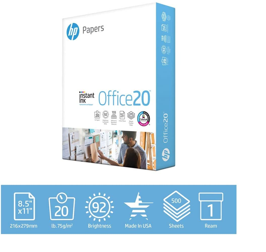 HP Printer Paper, Office20, 8.5 x 11, 3 Hole Punch, 92 B