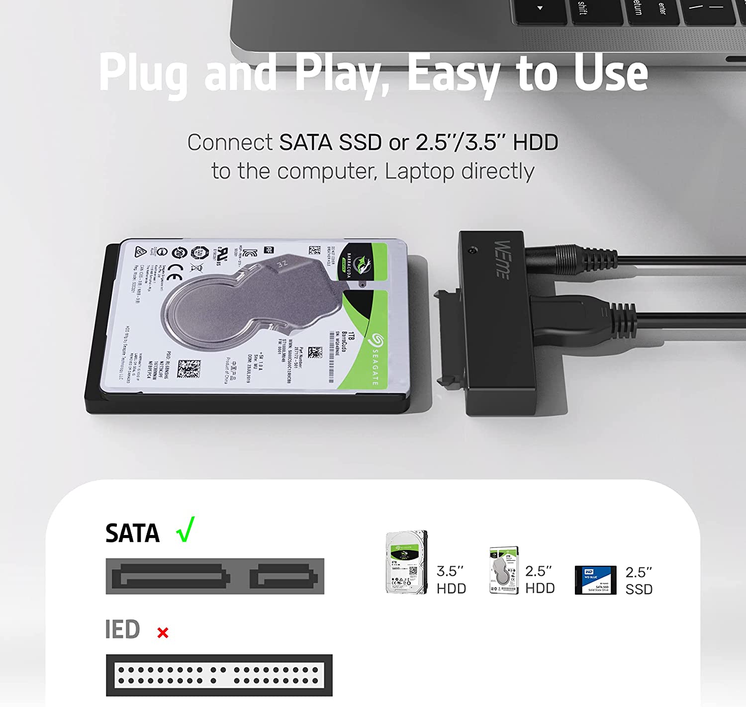 Adapter, USB C - 2.5/3.5' SATA, USB 3.1 - Drive Adapters and Drive  Converters, Hard Drive Accessories