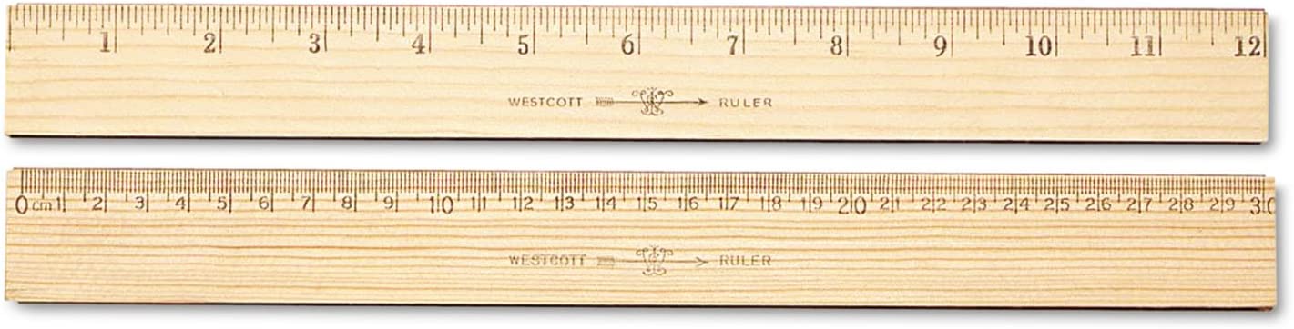 School Smart Thick Wooden Ruler, Single Beveled with Metal Edge, 12 Inches