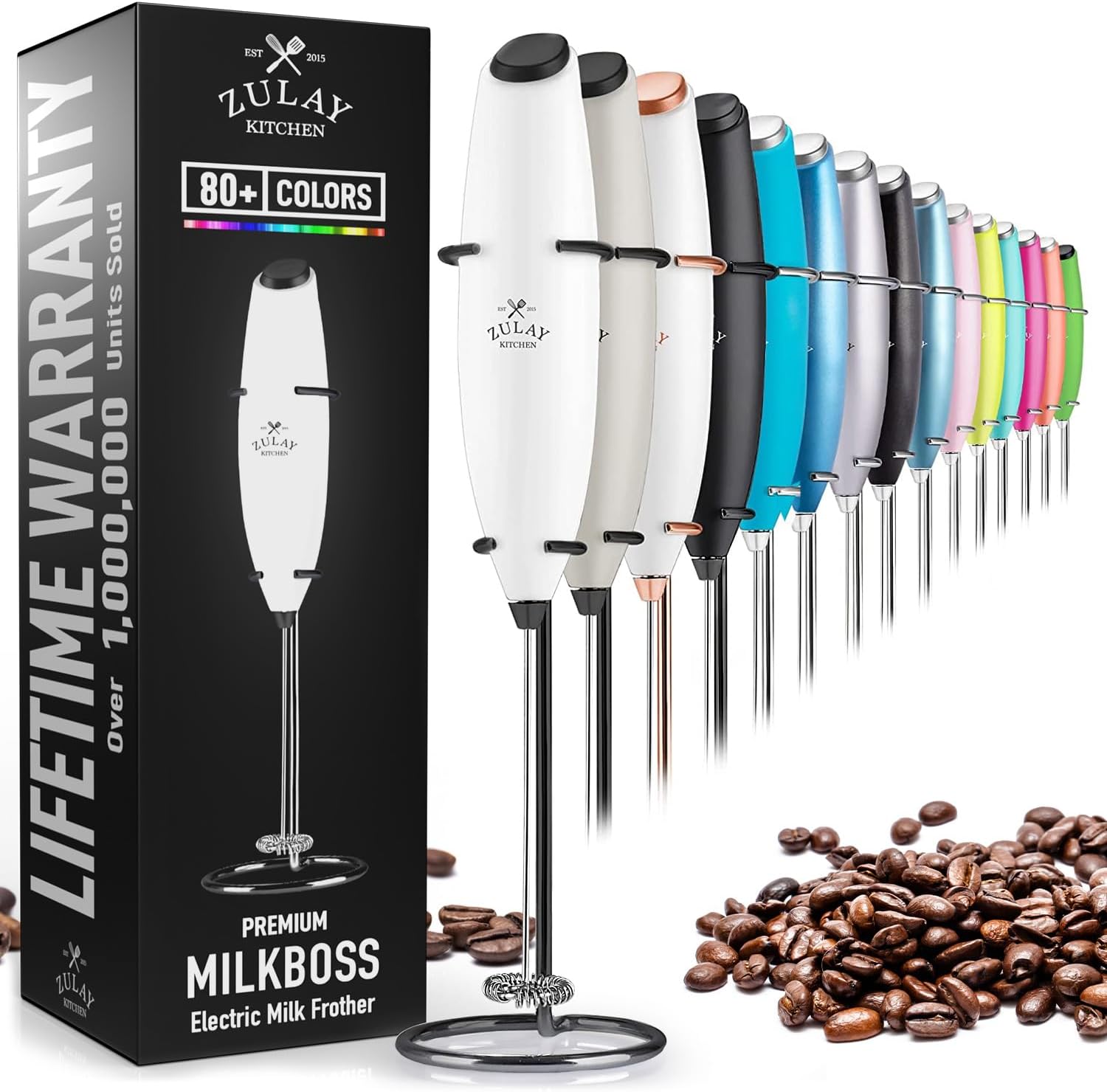 Zulay Powerful Handheld Milk Frother Foam Maker - White & Black