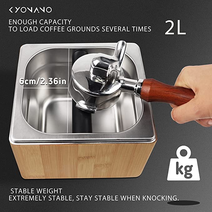 Kyonano Knock Box Espresso Accessories - Bamboo & Stainless Steel