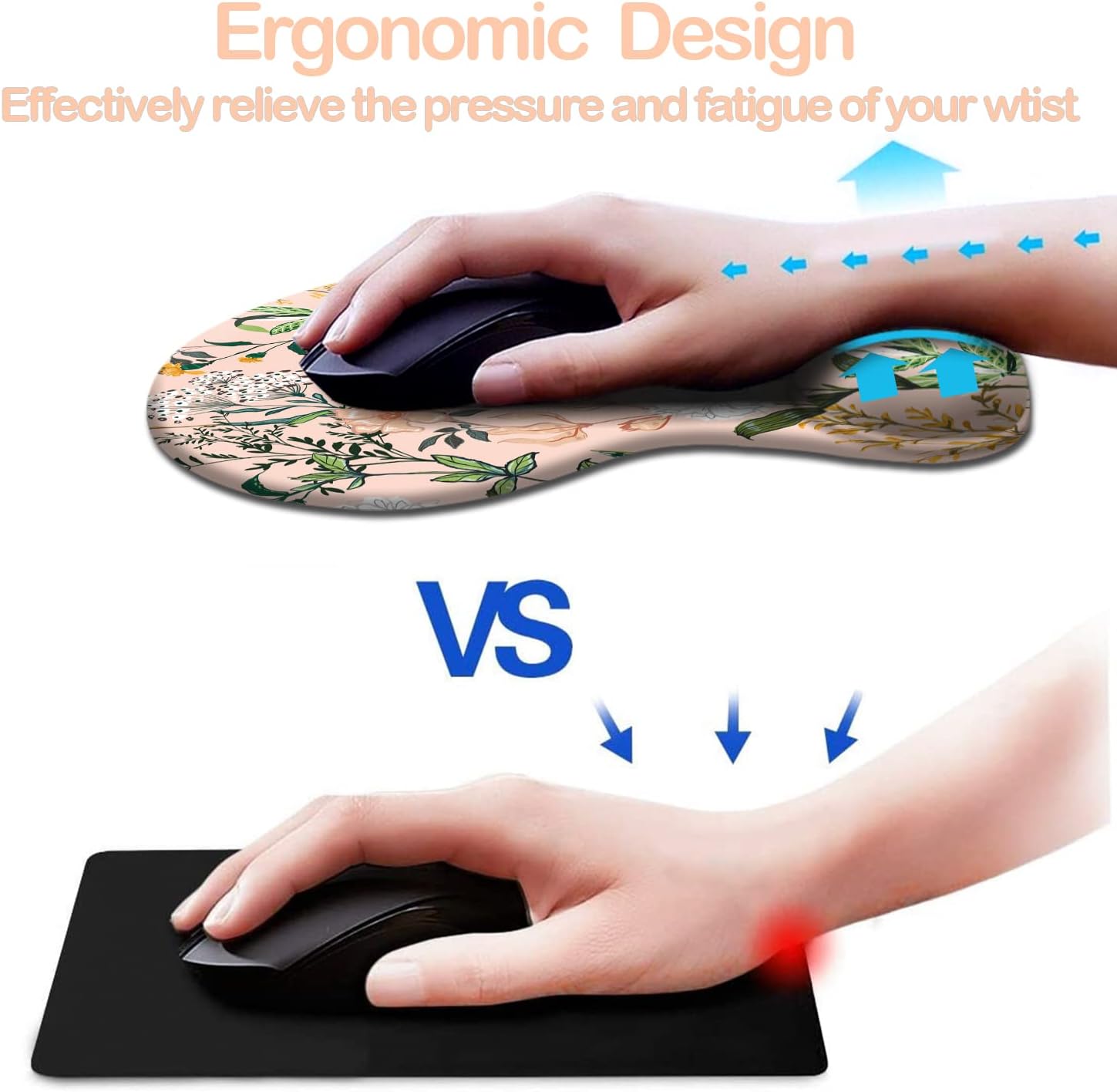 Dooke Ergonomic Mouse Pad With Gel Wrist Support Pink Floral