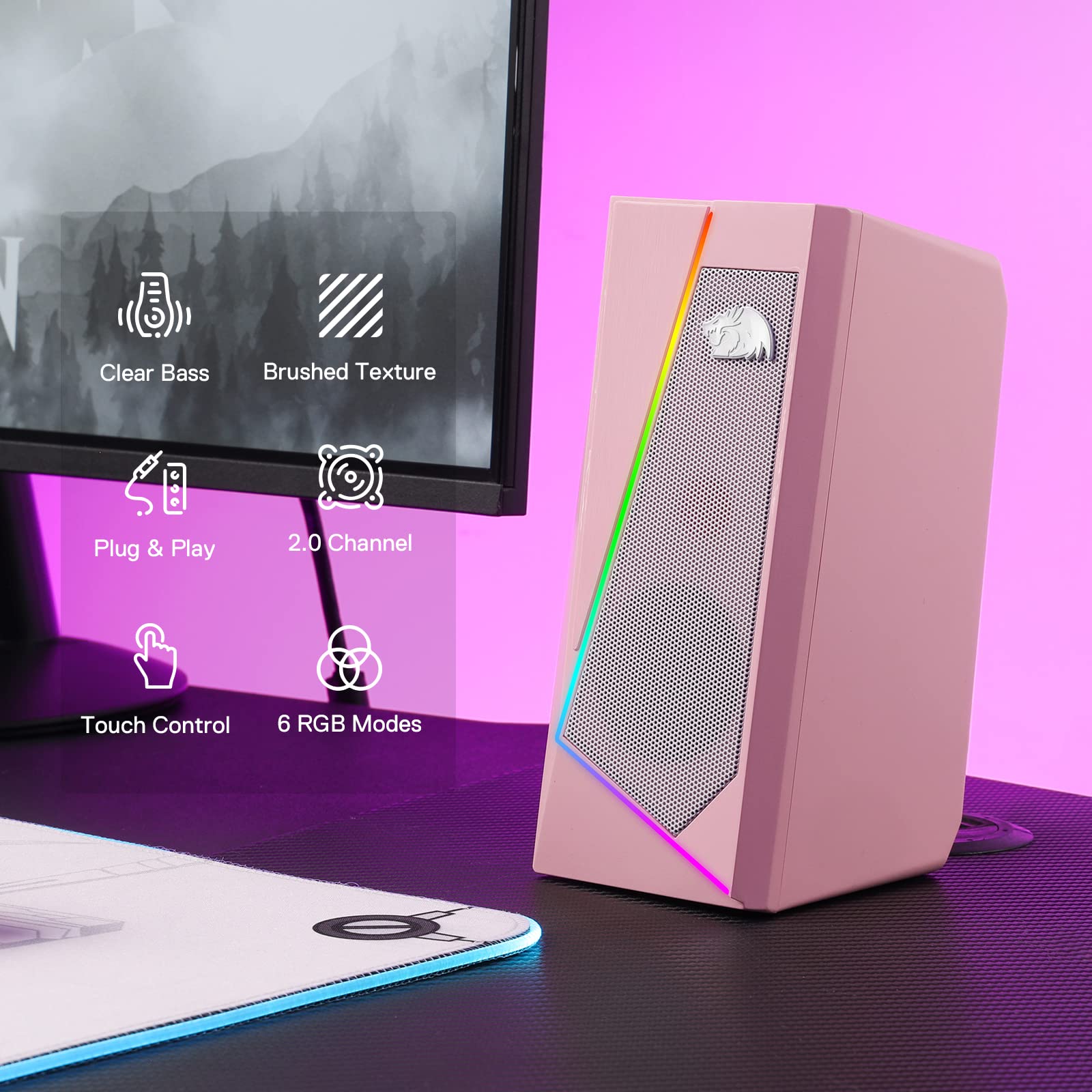 Redragon GS520 Wired 2.0 Desktop Speakers Pink RGB