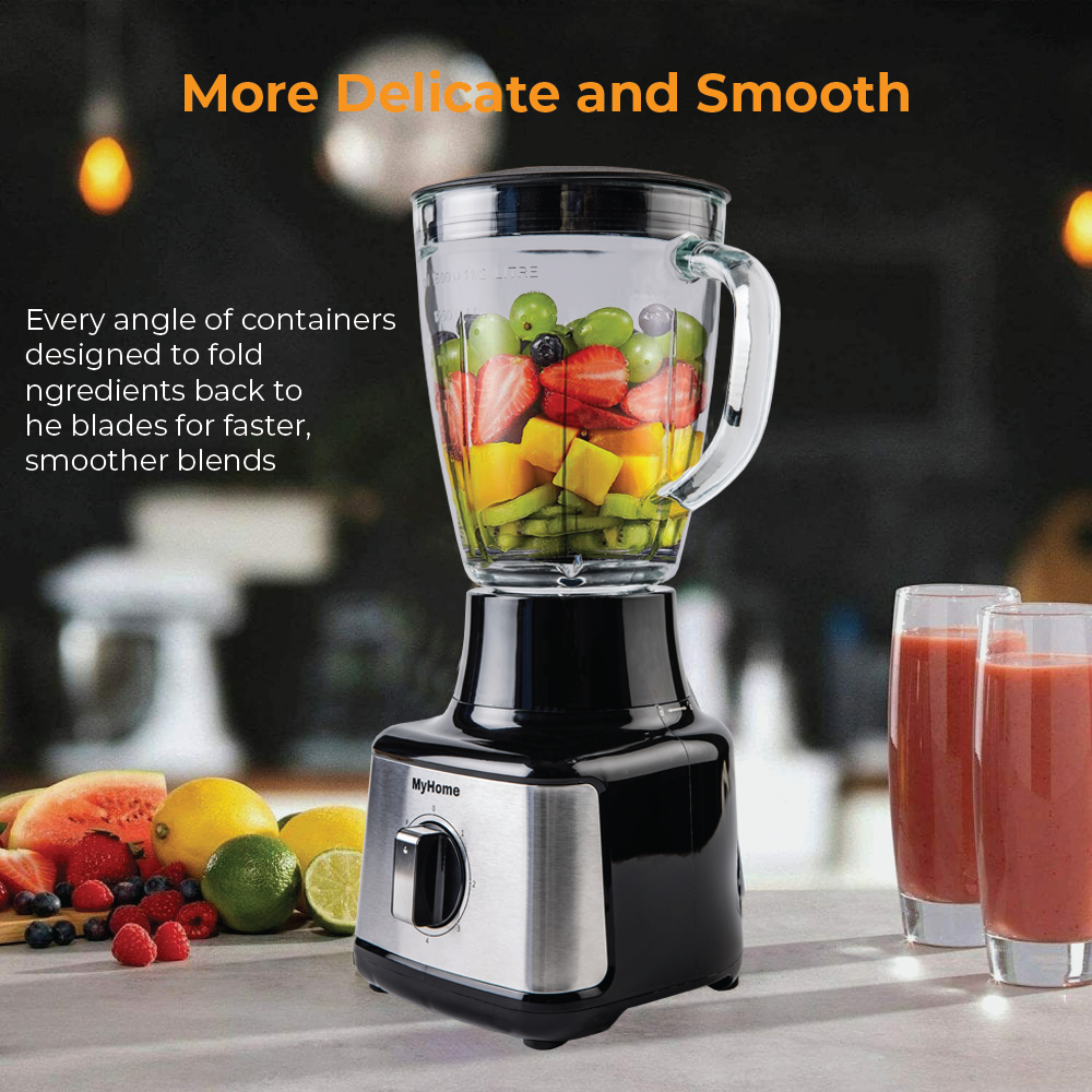 MyHome Glass Blender, Professional Countertop Blender for Kitchen, High Speed Smoothie Blender with 4 Blade System for Shakes, Ice Crushing and Frozen Fruits, 1.5 liters .